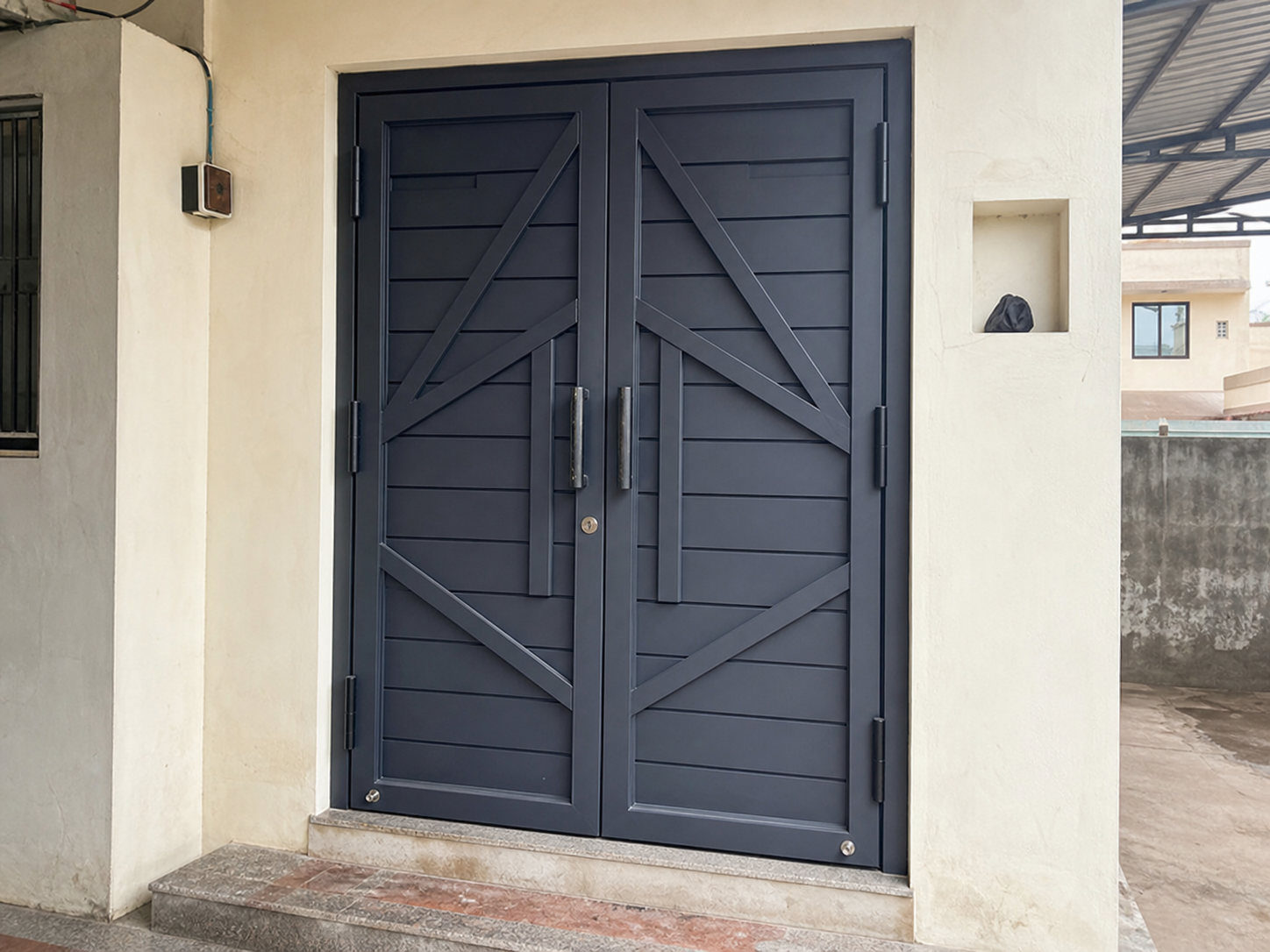 Strong steel door fabrication for home or shop entrance